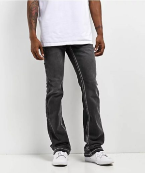 Ninth Hall Black Contrast Stitch Flare Streetwear Jeans
