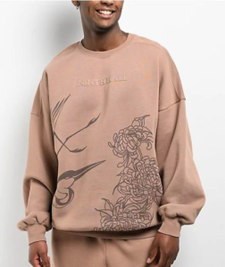 Ninth Hall Tan Floral Bird Graphic Crewneck Sweatshirt