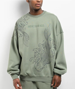 Ninth Hall Green Koi Fish Graphic Crewneck Sweatshirt