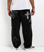 Ninth Hall Premium Black Multi Cross Graphic Denim Jeans