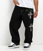 Ninth Hall Premium Black Multi Cross Graphic Denim Jeans