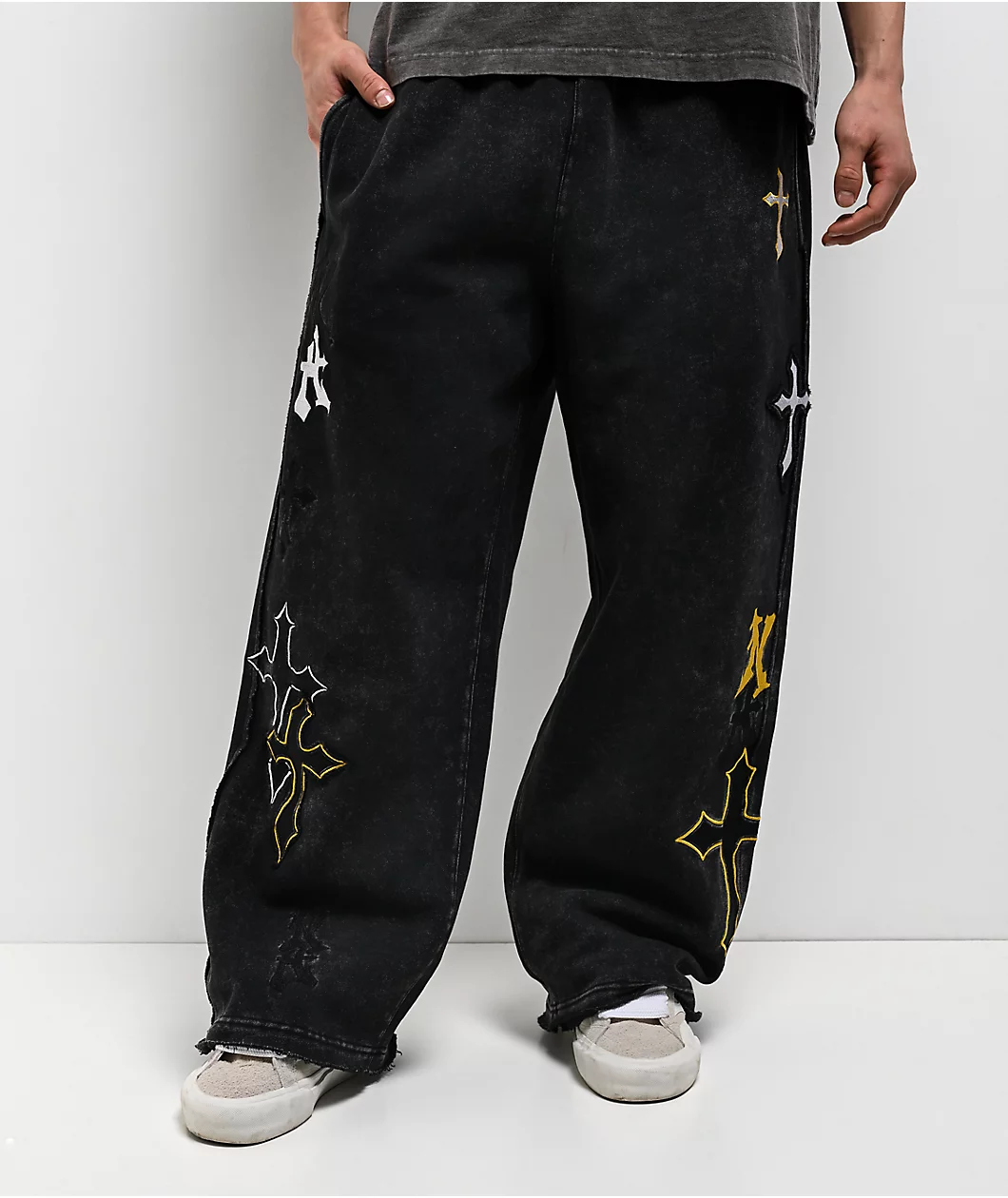 Ninth Hall Premium Black Multi Cross Sweatpants Ninth Hall Premium Black Multi Cross Sweatpants