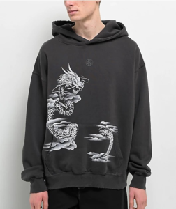 Vintage Black Dragon Oversized Streetwear Hoodie