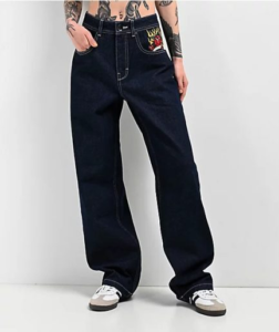 Ninth Hall Dark Wash Graphic Embroidery Streetwear Jeans
