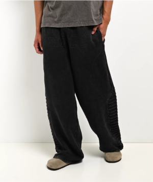 Ninth Hall Premium Black Ribbed Panel Sweatpants