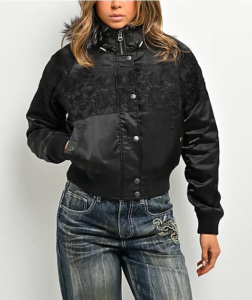 Ninth Hall Faux Fur Hooded Satin Bomber Jacket