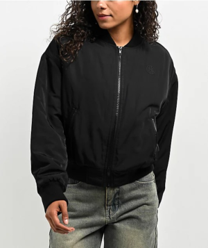 Ninth Hall Black Tonal Logo Bomber Jacket