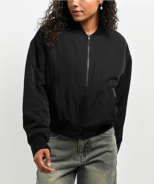 Ninth Hall Black Tonal Logo Bomber Jacket Ninth Hall Black Tonal Logo Bomber Jacket