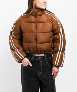 Ninth Hall Striped Brown Cropped Puffer Jacket