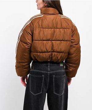 Ninth Hall Striped Brown Cropped Puffer Jacket