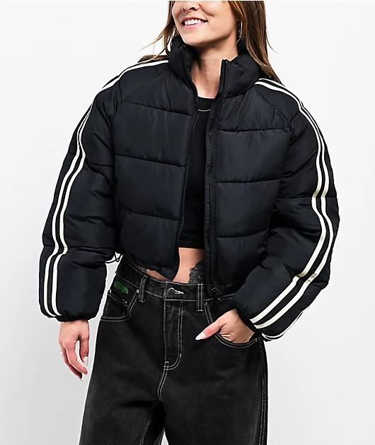Ninth Hall Striped Black Cropped Puffer Jacket Ninth Hall Striped Black Cropped Puffer Jacket